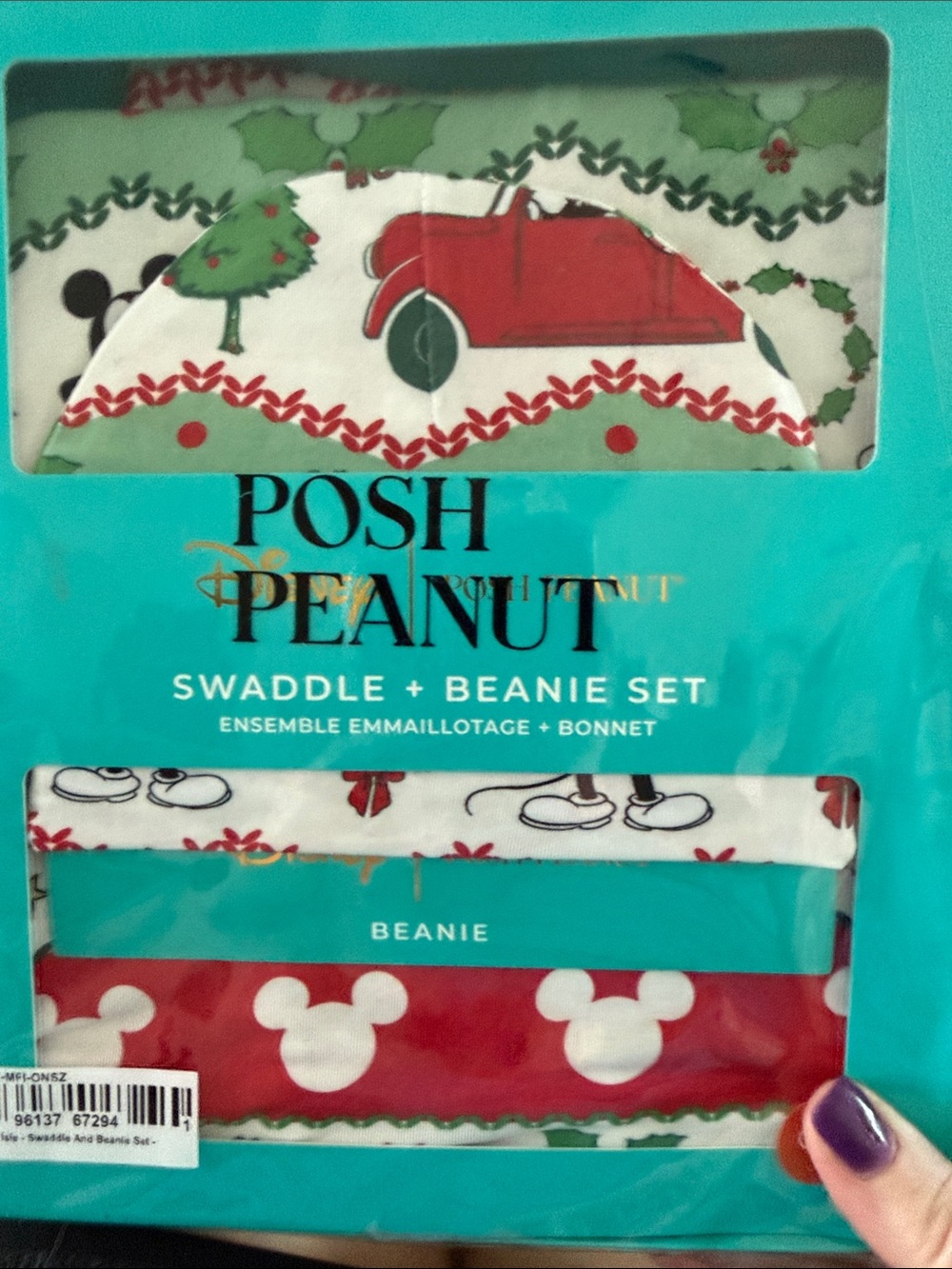Posh Peanut Disney Mickey/ Red Truck Christmas Swaddle & Beanie Set Red White NW
